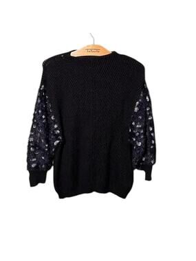 Knitted and Knotted Black Fuzzy Sleeve Sweater Anthropologie Size S